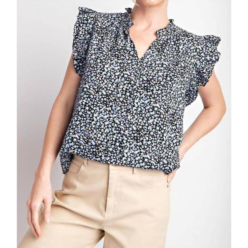 NEW EE:SOME ruffle sleeve tie neck blouse in black